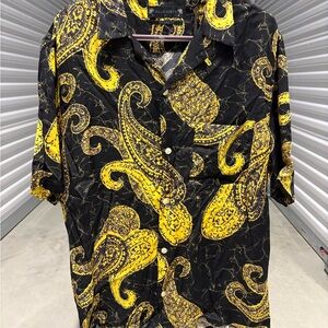 All Saints Black and Yellow Paisley Casual Button Down Shirt